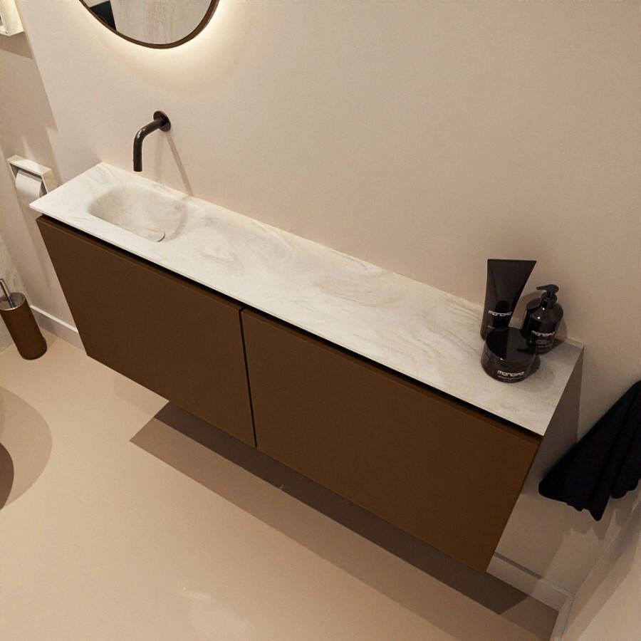 Mondiaz Toiletmeubel Ture Dlux | 120 cm | Meubelkleur Rust | Eden wastafel Ostra Links | Zonder kraangat