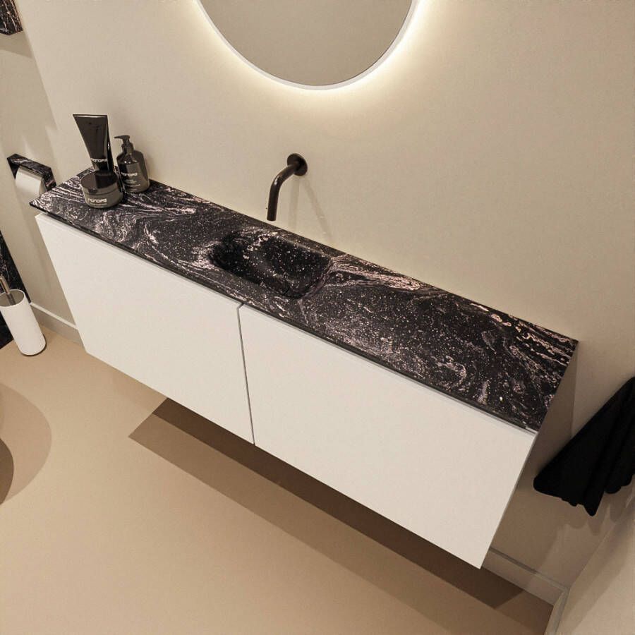 Mondiaz Toiletmeubel Ture Dlux | 120 cm | Meubelkleur Talc | Eden wastafel Lava Midden | Zonder kraangat