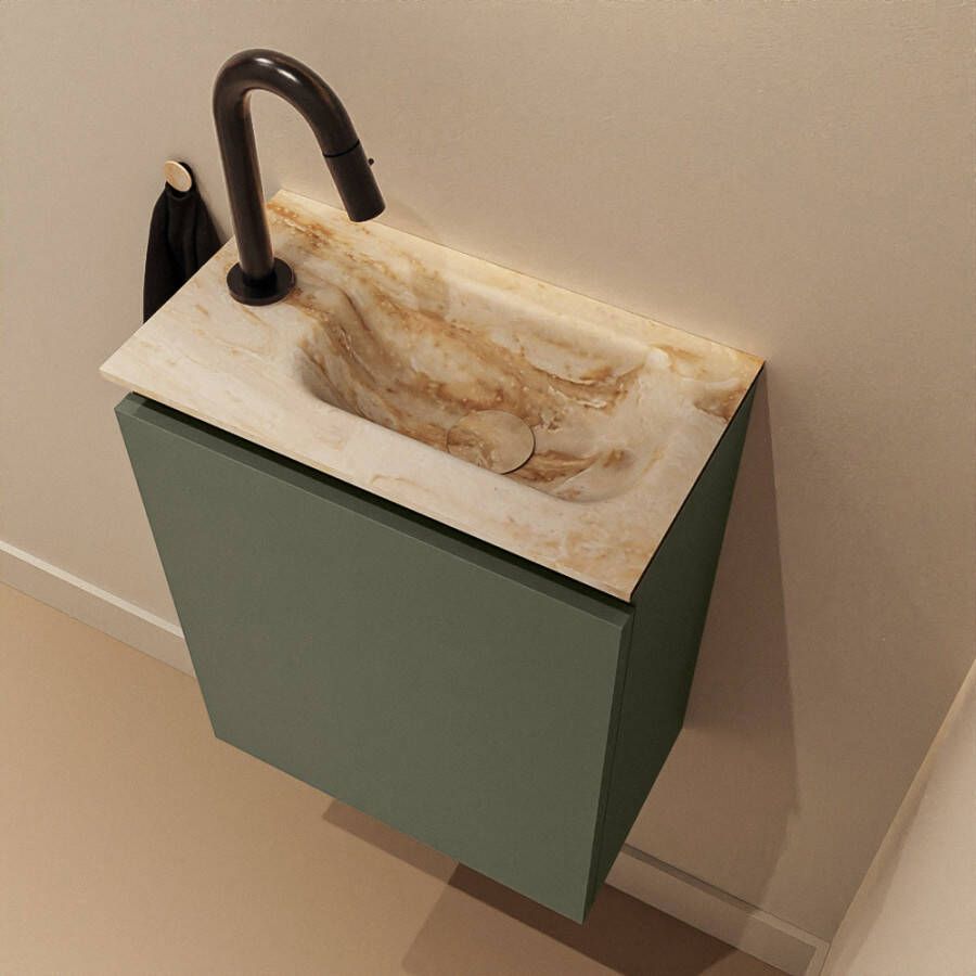 Mondiaz Toiletmeubel Ture Dlux | 40 cm | Meubelkleur Army | Eden wastafel Frappe Rechts | 1 kraangat