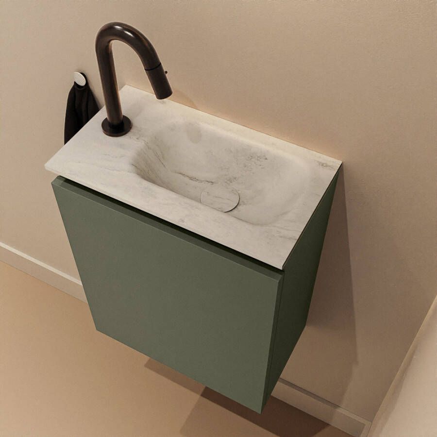 Mondiaz Toiletmeubel Ture Dlux | 40 cm | Meubelkleur Army | Eden wastafel Opalo Rechts | 1 kraangat