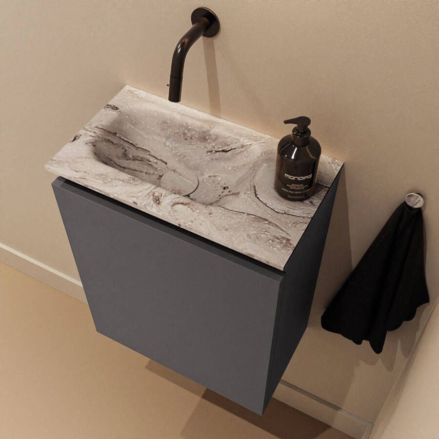 Mondiaz Toiletmeubel Ture Dlux | 40 cm | Meubelkleur Dark Grey | Eden wastafel Glace Links | Zonder kraangat