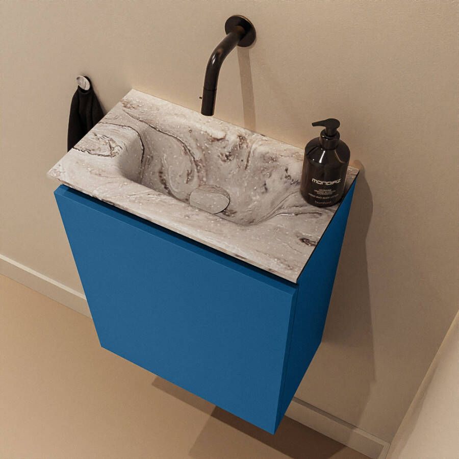 Mondiaz Toiletmeubel Ture Dlux | 40 cm | Meubelkleur Jeans | Eden wastafel Glace Midden | Zonder kraangat