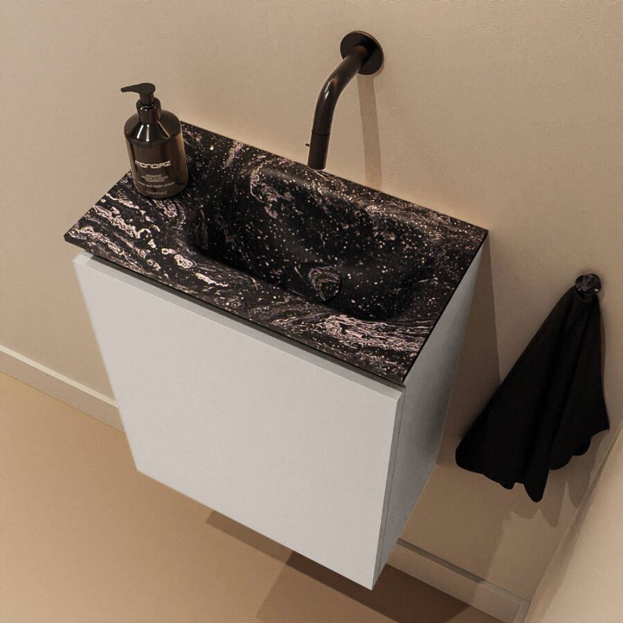 Mondiaz Toiletmeubel Ture Dlux | 40 cm | Meubelkleur Linen | Eden wastafel Lava Rechts | Zonder kraangat