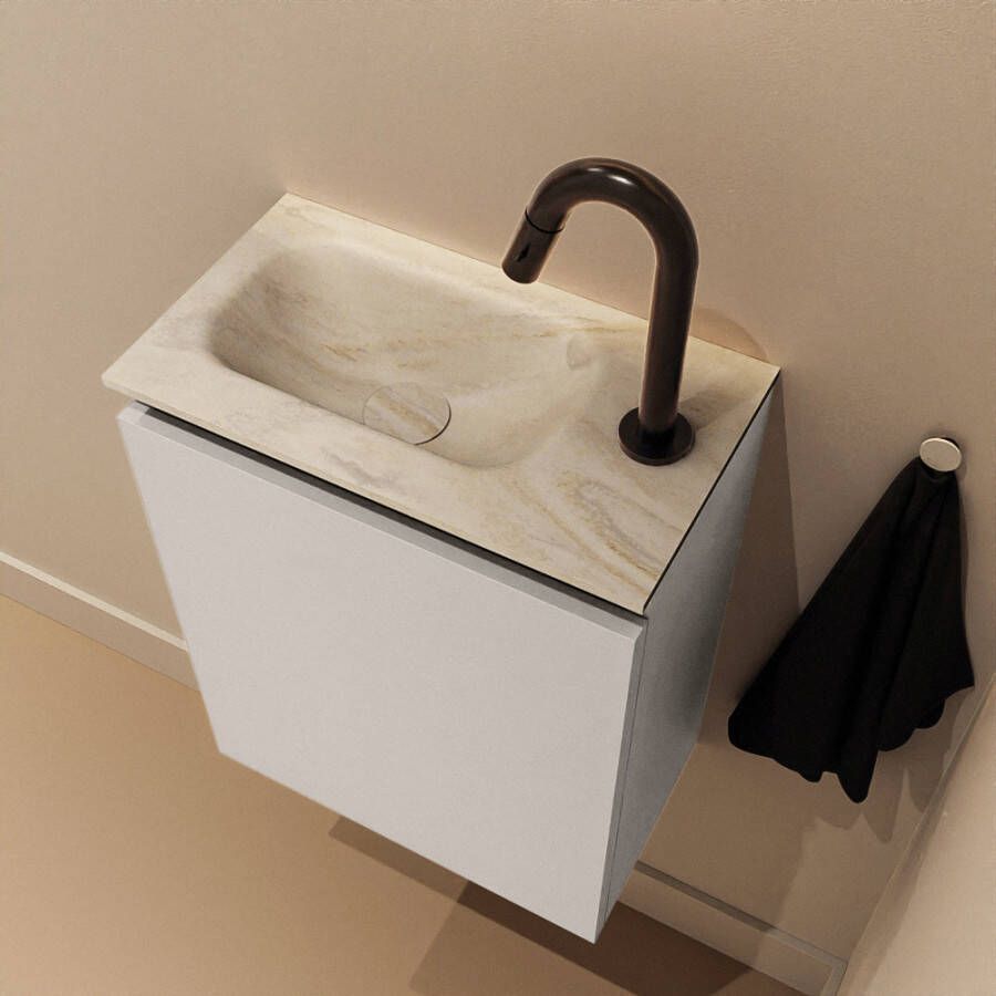 Mondiaz Toiletmeubel Ture Dlux | 40 cm | Meubelkleur Linen | Eden wastafel Ostra Links | 1 kraangat