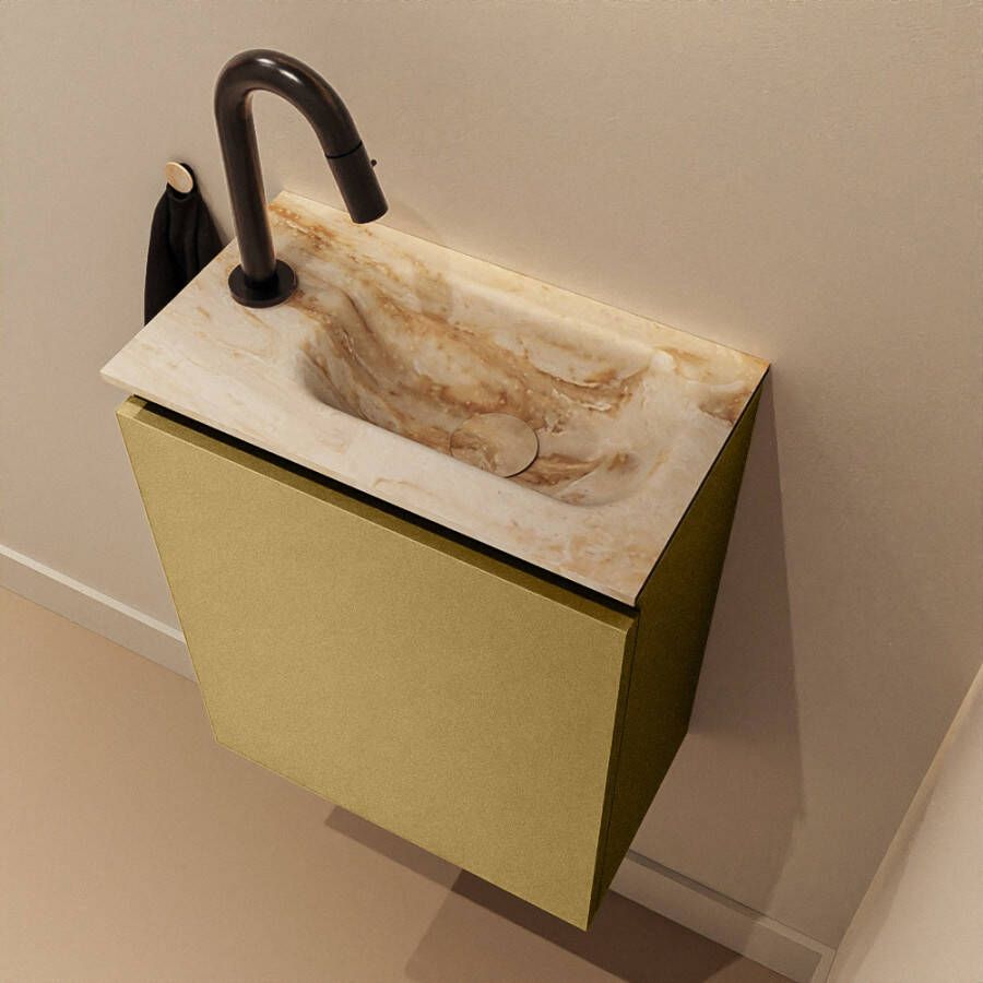 Mondiaz Toiletmeubel Ture Dlux | 40 cm | Meubelkleur Oro | Eden wastafel Frappe Rechts | 1 kraangat