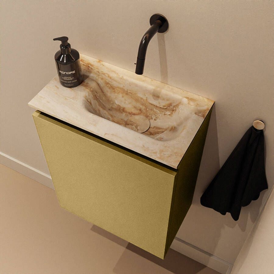 Mondiaz Toiletmeubel Ture Dlux | 40 cm | Meubelkleur Oro | Eden wastafel Frappe Rechts | Zonder kraangat