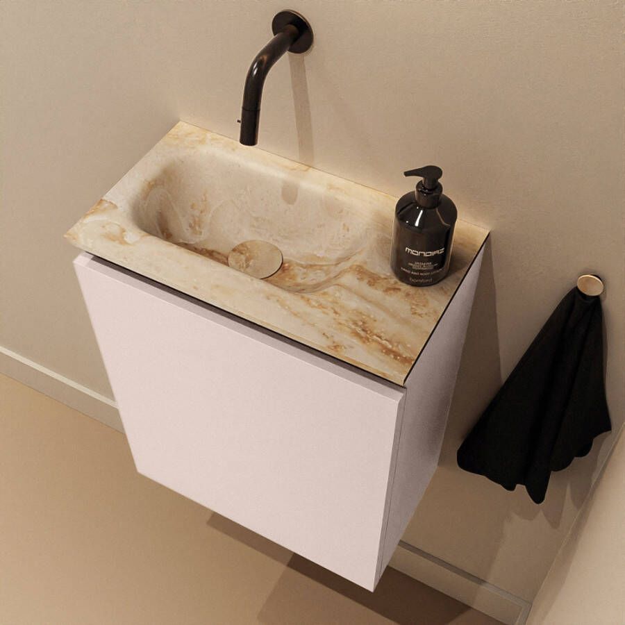 Mondiaz Toiletmeubel Ture Dlux | 40 cm | Meubelkleur Rosee | Eden wastafel Frappe Links | Zonder kraangat
