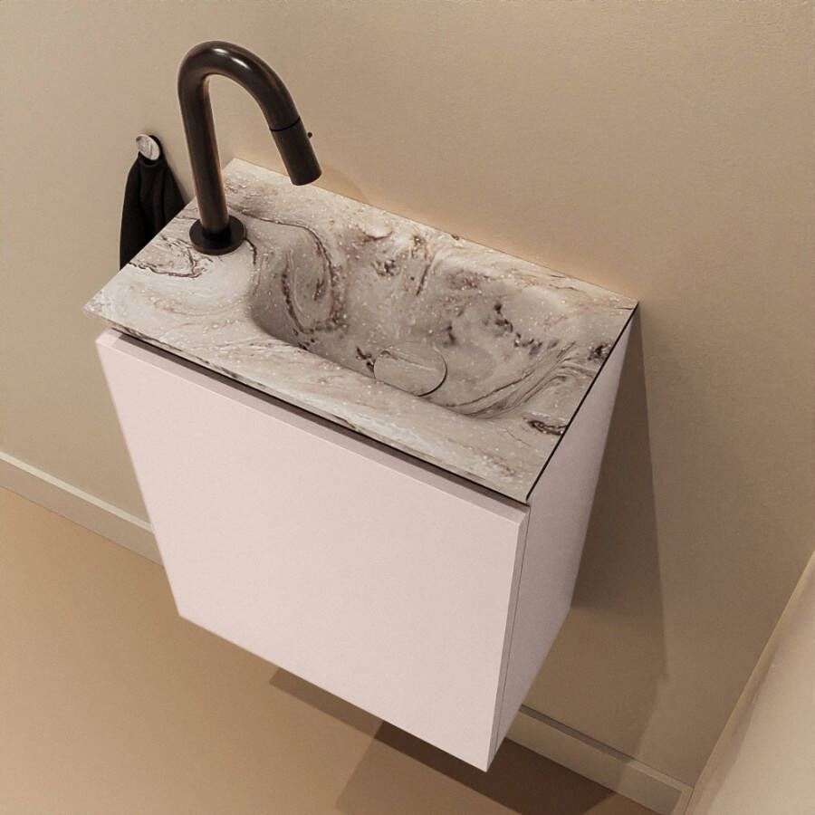Mondiaz Toiletmeubel Ture Dlux | 40 cm | Meubelkleur Rosee | Eden wastafel Glace Rechts | 1 kraangat
