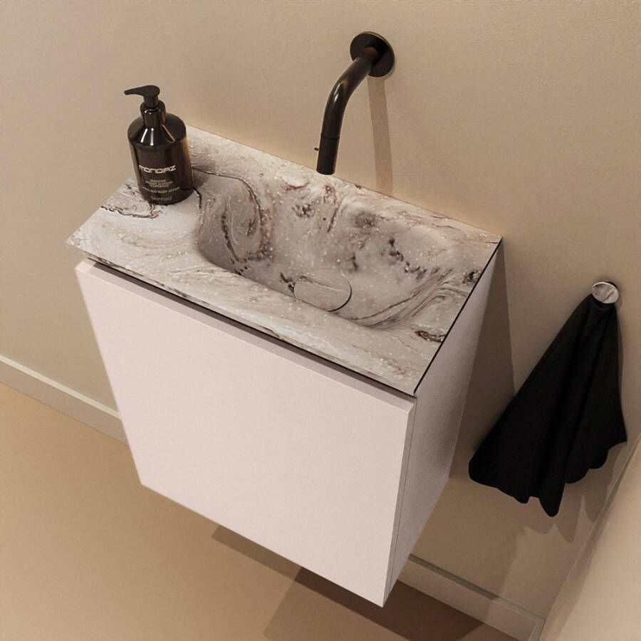 Mondiaz Toiletmeubel Ture Dlux | 40 cm | Meubelkleur Rosee | Eden wastafel Glace Rechts | Zonder kraangat