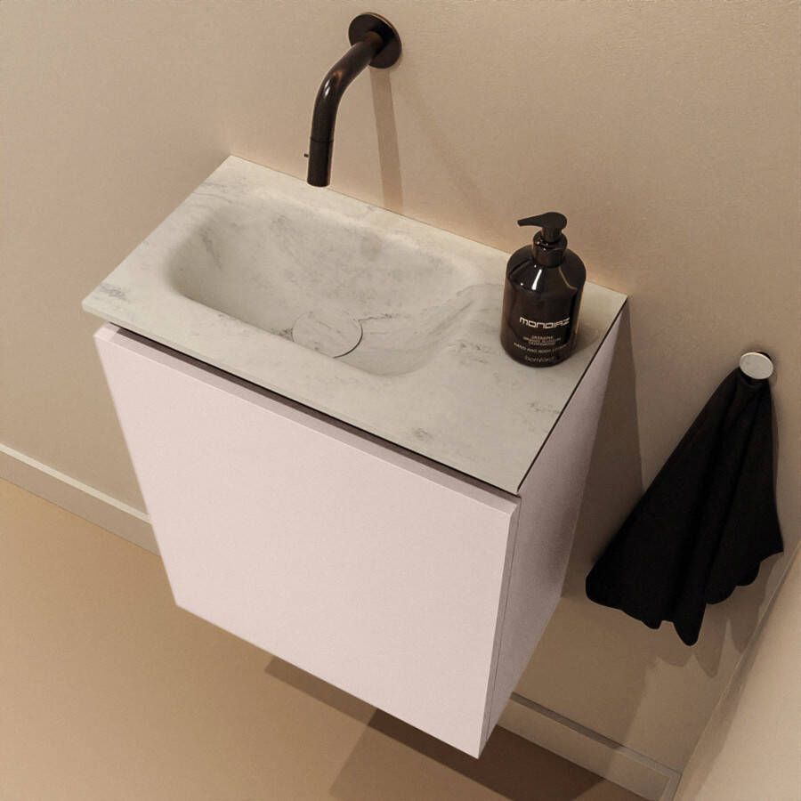 Mondiaz Toiletmeubel Ture Dlux | 40 cm | Meubelkleur Rosee | Eden wastafel Opalo Links | Zonder kraangat
