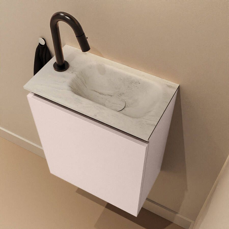 Mondiaz Toiletmeubel Ture Dlux | 40 cm | Meubelkleur Rosee | Eden wastafel Opalo Rechts | 1 kraangat