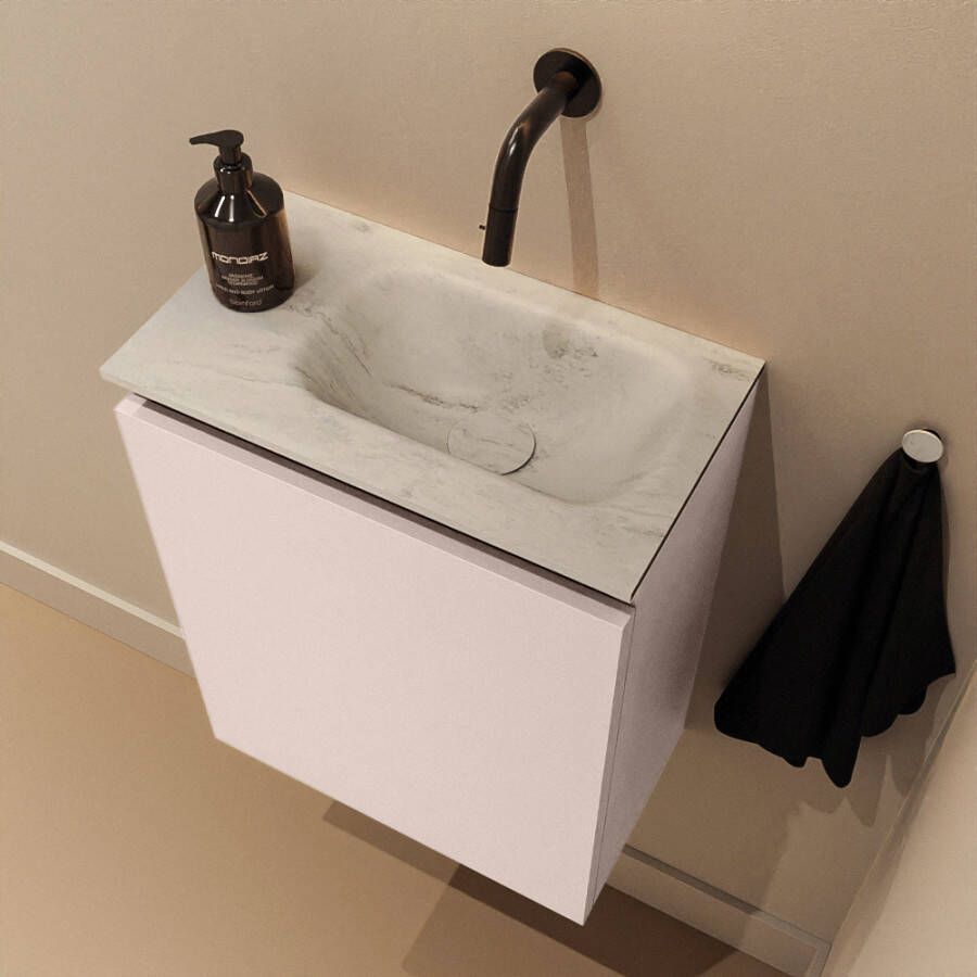 Mondiaz Toiletmeubel Ture Dlux | 40 cm | Meubelkleur Rosee | Eden wastafel Opalo Rechts | Zonder kraangat