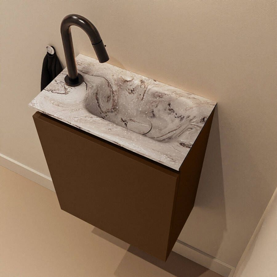 Mondiaz Toiletmeubel Ture Dlux | 40 cm | Meubelkleur Rust | Eden wastafel Glace Rechts | 1 kraangat