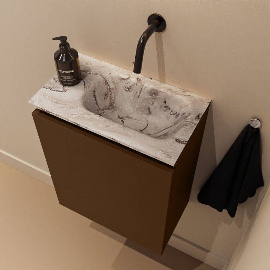 Mondiaz Toiletmeubel Ture Dlux | 40 cm | Meubelkleur Rust | Eden wastafel Glace Rechts | Zonder kraangat