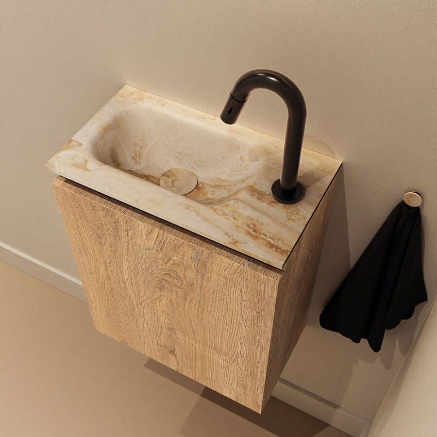 Mondiaz Toiletmeubel Ture Dlux | 40 cm | Meubelkleur Washed Oak | Eden wastafel Frappe Links | 1 kraangat
