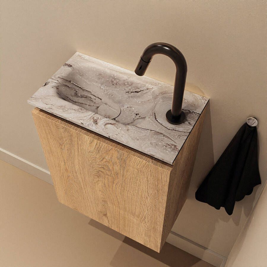 Mondiaz Toiletmeubel Ture Dlux | 40 cm | Meubelkleur Washed Oak | Eden wastafel Glace Links | 1 kraangat