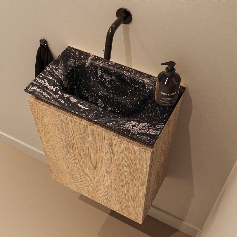 Mondiaz Toiletmeubel Ture Dlux | 40 cm | Meubelkleur Washed Oak | Eden wastafel Lava Midden | Zonder kraangat