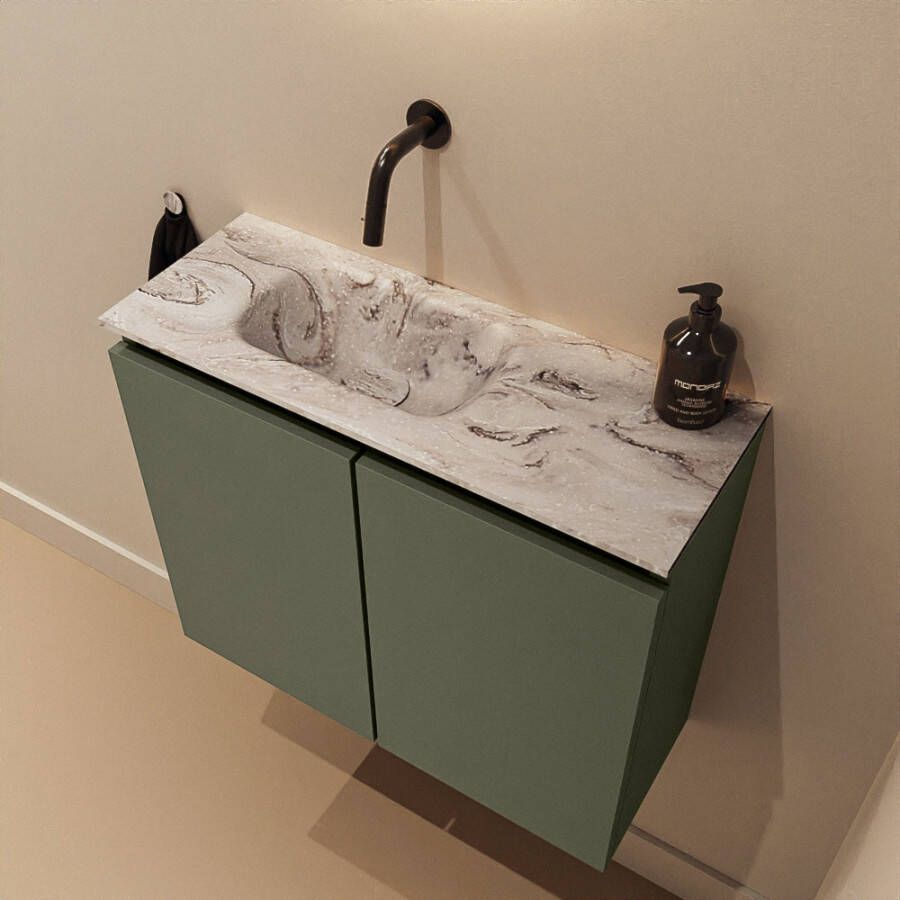 Mondiaz Toiletmeubel Ture Dlux | 60 cm | Meubelkleur Army | Eden wastafel Glace Links | Zonder kraangat