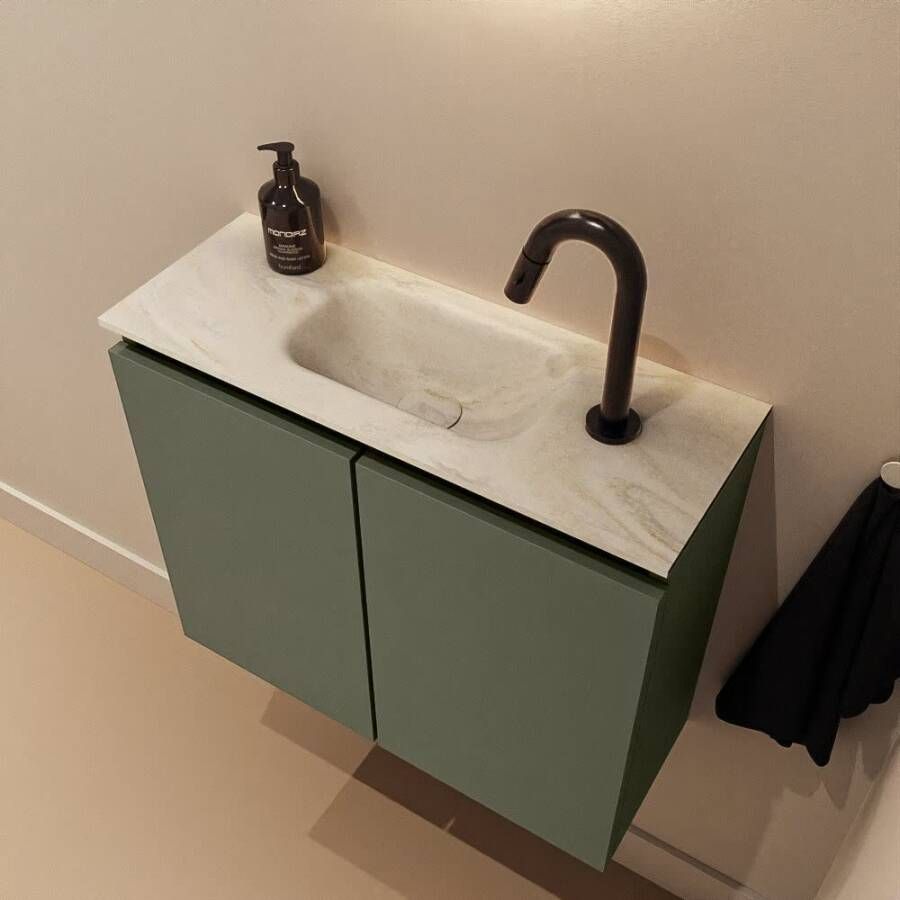 Mondiaz Toiletmeubel Ture Dlux | 60 cm | Meubelkleur Army | Eden wastafel Ostra Midden | 1 kraangat