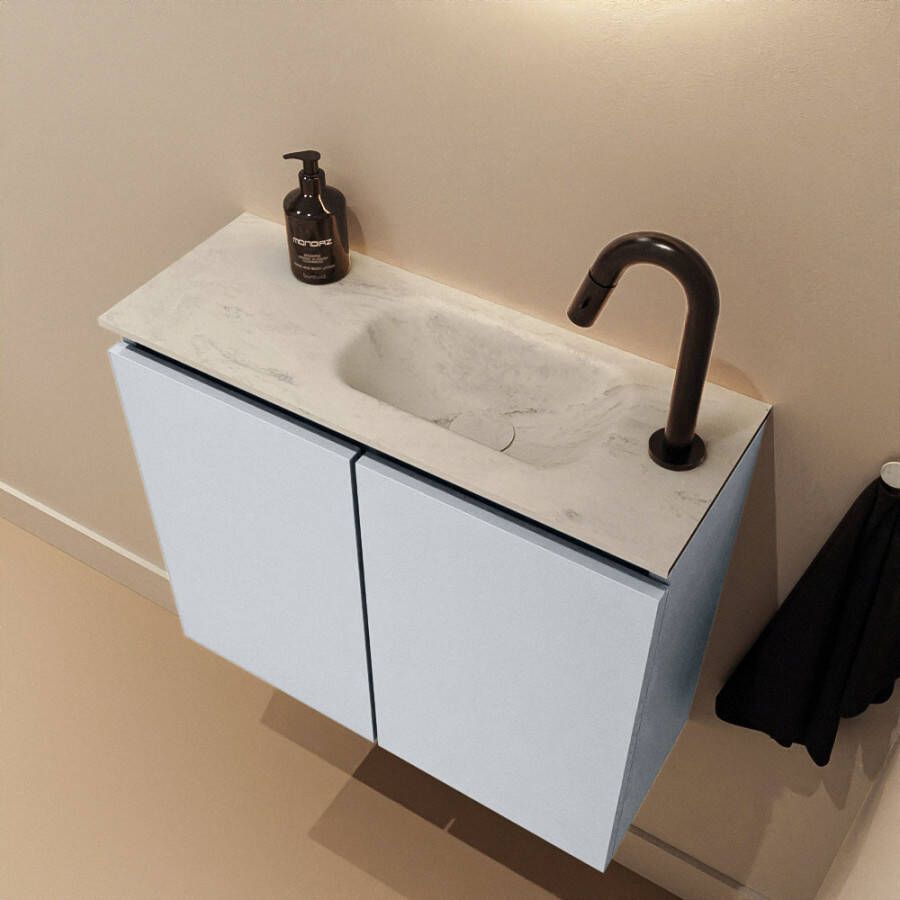 Mondiaz Toiletmeubel Ture Dlux | 60 cm | Meubelkleur Clay | Eden wastafel Opalo Rechts | 1 kraangat