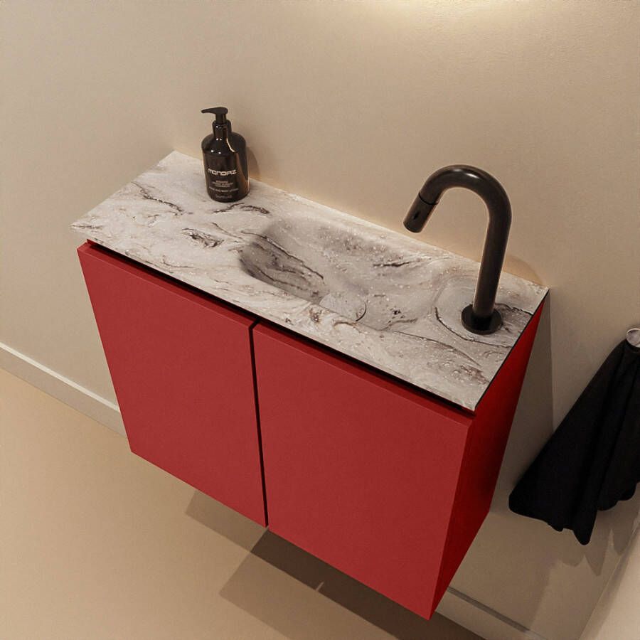 Mondiaz Toiletmeubel Ture Dlux | 60 cm | Meubelkleur Fire | Eden wastafel Glace Rechts | 1 kraangat