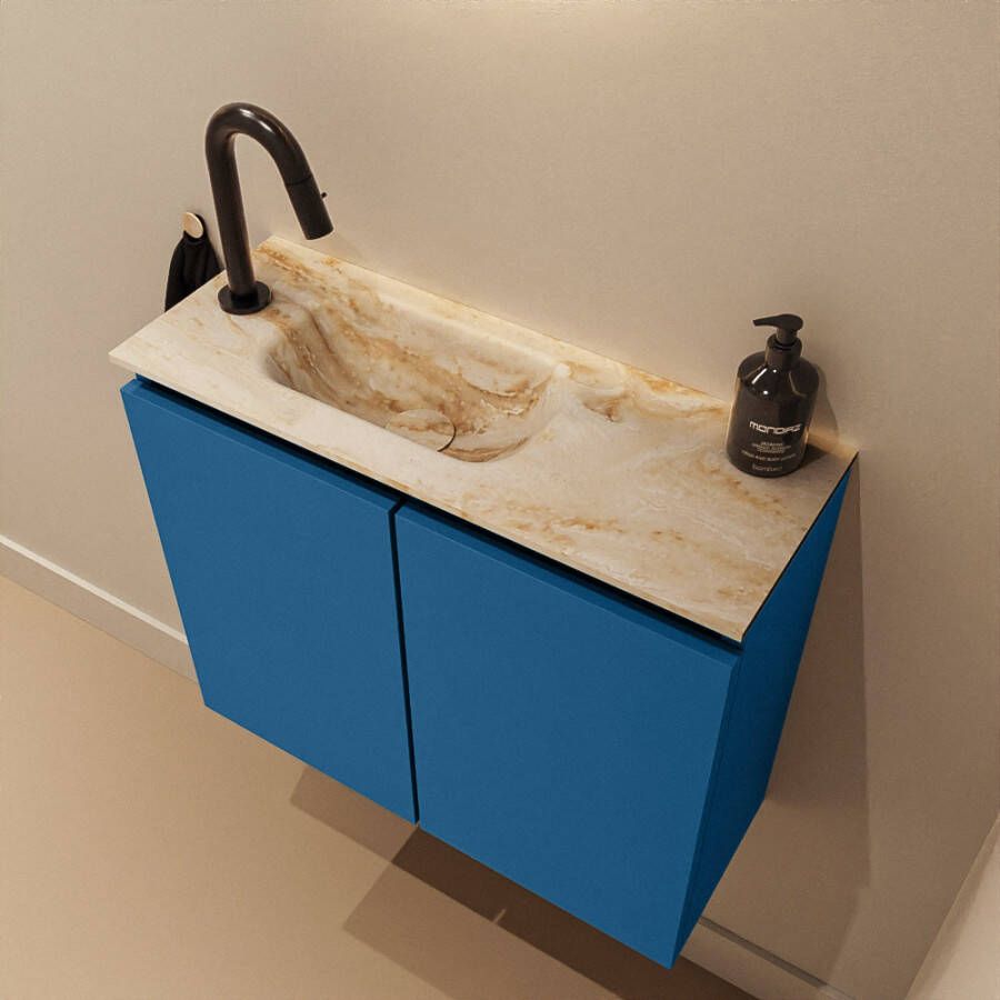 Mondiaz Toiletmeubel Ture Dlux | 60 cm | Meubelkleur Jeans | Eden wastafel Frappe Links | 1 kraangat