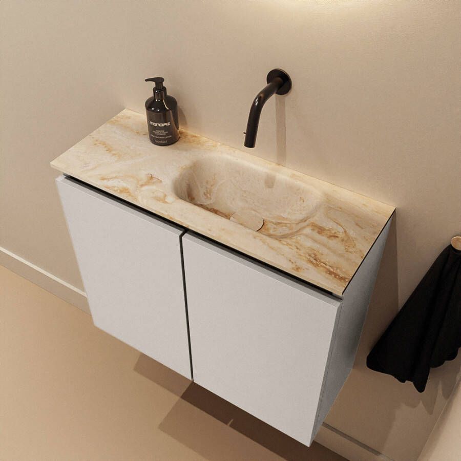 Mondiaz Toiletmeubel Ture Dlux | 60 cm | Meubelkleur Linen | Eden wastafel Frappe Rechts | Zonder kraangat
