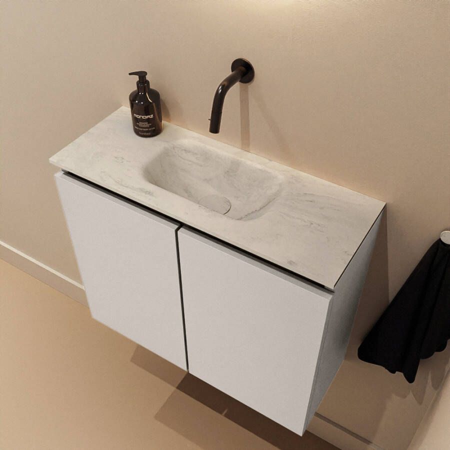 Mondiaz Toiletmeubel Ture Dlux | 60 cm | Meubelkleur Linen | Eden wastafel Opalo Midden | Zonder kraangat