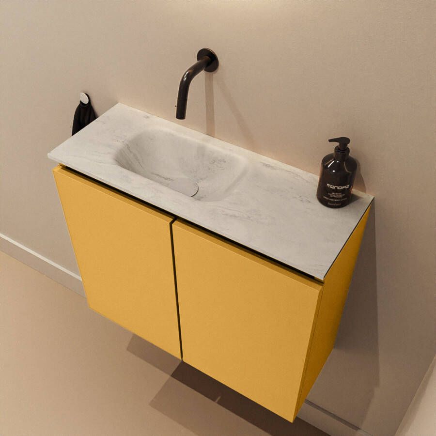 Mondiaz Toiletmeubel Ture Dlux | 60 cm | Meubelkleur Ocher | Eden wastafel Opalo Links | Zonder kraangat