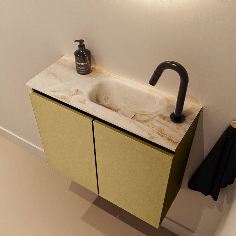 Mondiaz Toiletmeubel Ture Dlux | 60 cm | Meubelkleur Oro | Eden wastafel Frappe Rechts | 1 kraangat