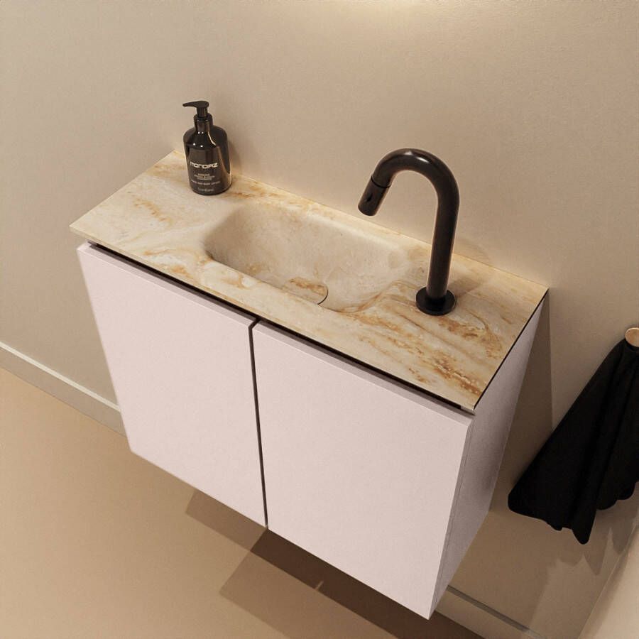Mondiaz Toiletmeubel Ture Dlux | 60 cm | Meubelkleur Rosee | Eden wastafel Frappe Midden | 1 kraangat