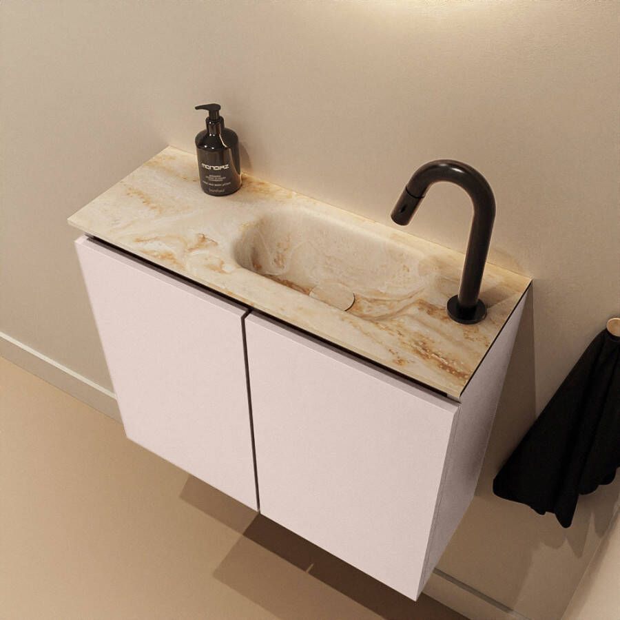 Mondiaz Toiletmeubel Ture Dlux | 60 cm | Meubelkleur Rosee | Eden wastafel Frappe Rechts | 1 kraangat