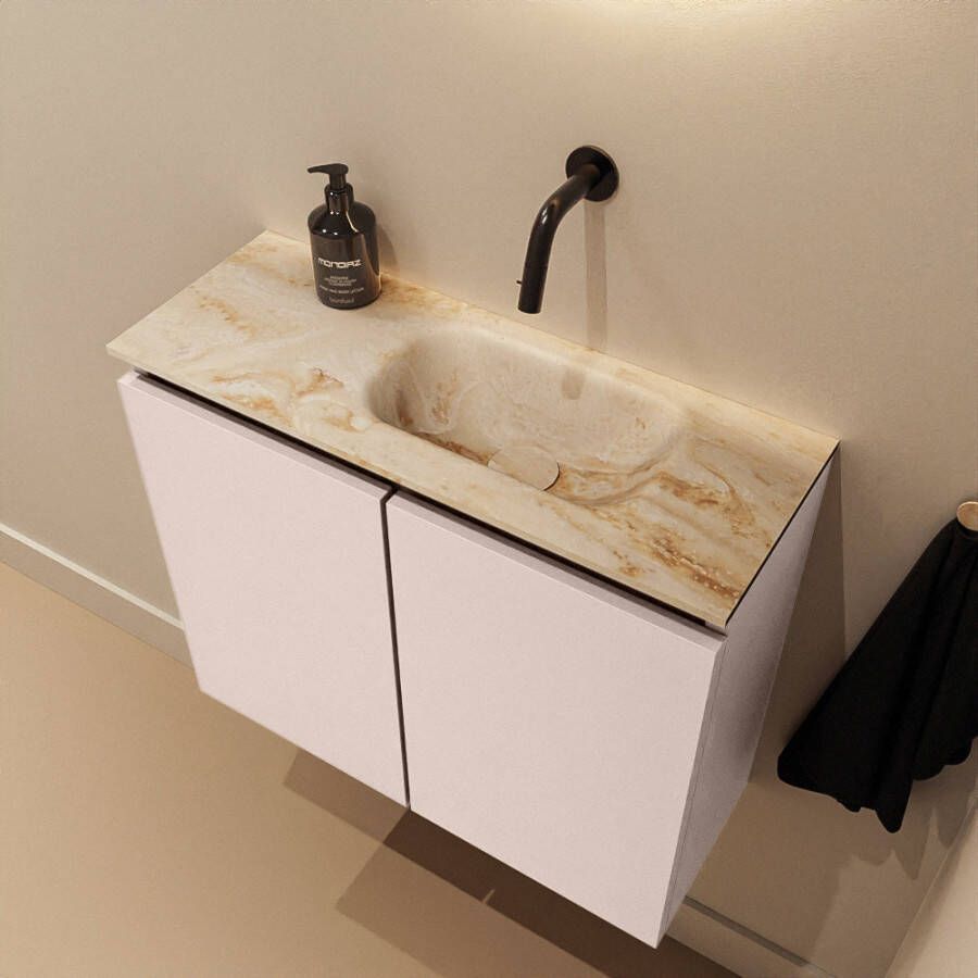 Mondiaz Toiletmeubel Ture Dlux | 60 cm | Meubelkleur Rosee | Eden wastafel Frappe Rechts | Zonder kraangat