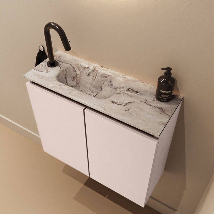 Mondiaz Toiletmeubel Ture Dlux | 60 cm | Meubelkleur Rosee | Eden wastafel Glace Links | 1 kraangat