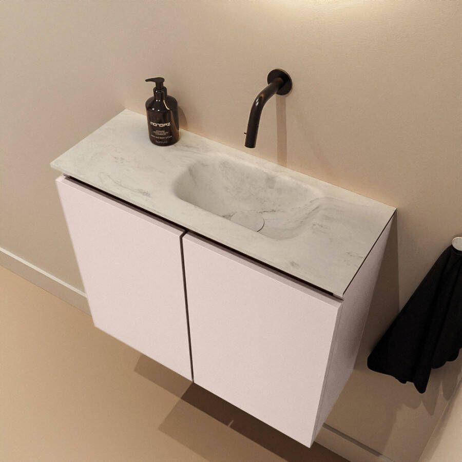 Mondiaz Toiletmeubel Ture Dlux | 60 cm | Meubelkleur Rosee | Eden wastafel Opalo Rechts | Zonder kraangat