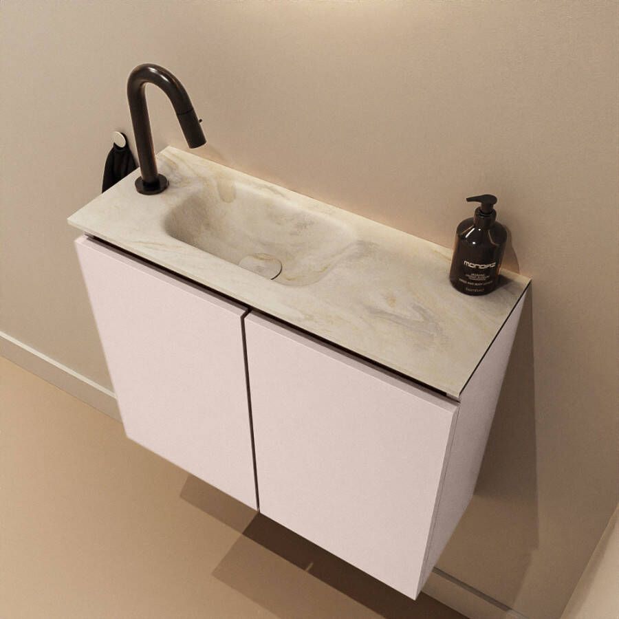 Mondiaz Toiletmeubel Ture Dlux | 60 cm | Meubelkleur Rosee | Eden wastafel Ostra Links | 1 kraangat