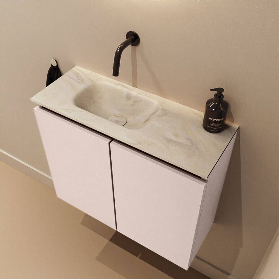 Mondiaz Toiletmeubel Ture Dlux | 60 cm | Meubelkleur Rosee | Eden wastafel Ostra Links | Zonder kraangat