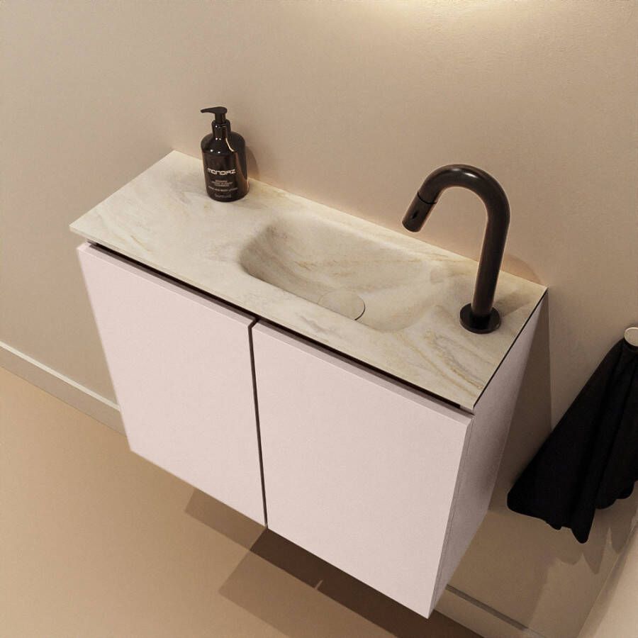 Mondiaz Toiletmeubel Ture Dlux | 60 cm | Meubelkleur Rosee | Eden wastafel Ostra Rechts | 1 kraangat
