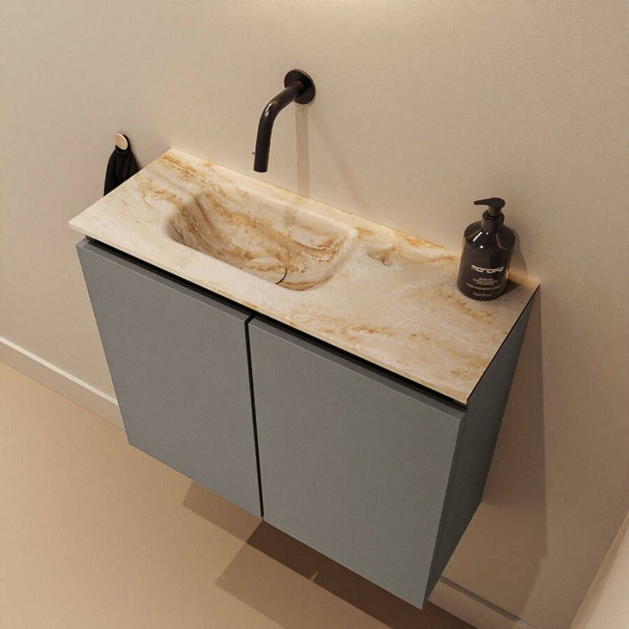 Mondiaz Toiletmeubel Ture Dlux | 60 cm | Meubelkleur Smoke | Eden wastafel Frappe Links | Zonder kraangat