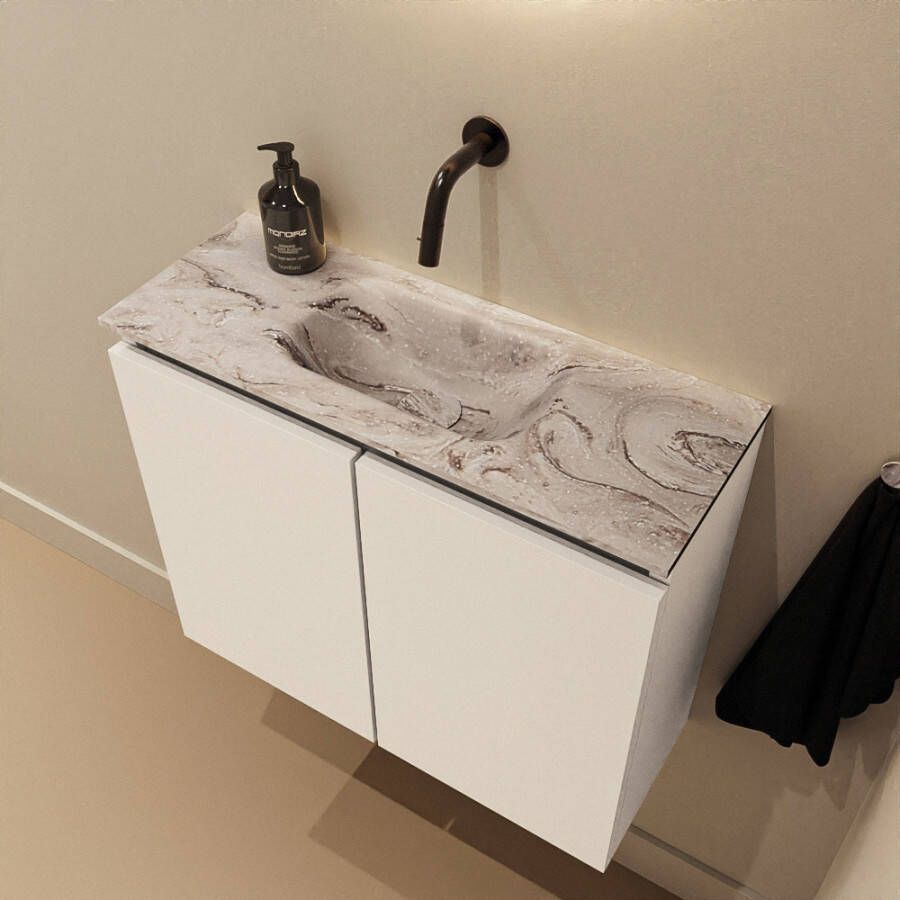 Mondiaz Toiletmeubel Ture Dlux | 60 cm | Meubelkleur Talc | Eden wastafel Glace Midden | Zonder kraangat