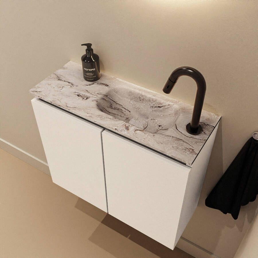 Mondiaz Toiletmeubel Ture Dlux | 60 cm | Meubelkleur Talc | Eden wastafel Glace Rechts | 1 kraangat