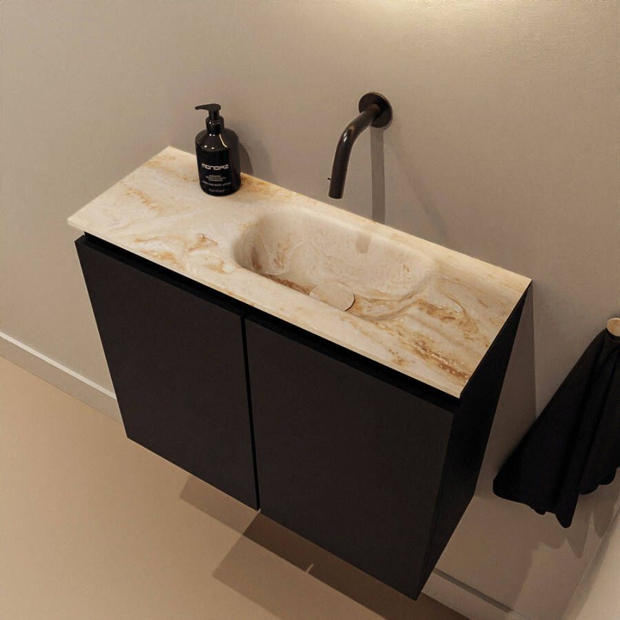 Mondiaz Toiletmeubel Ture Dlux | 60 cm | Meubelkleur Urban | Eden wastafel Frappe Rechts | Zonder kraangat