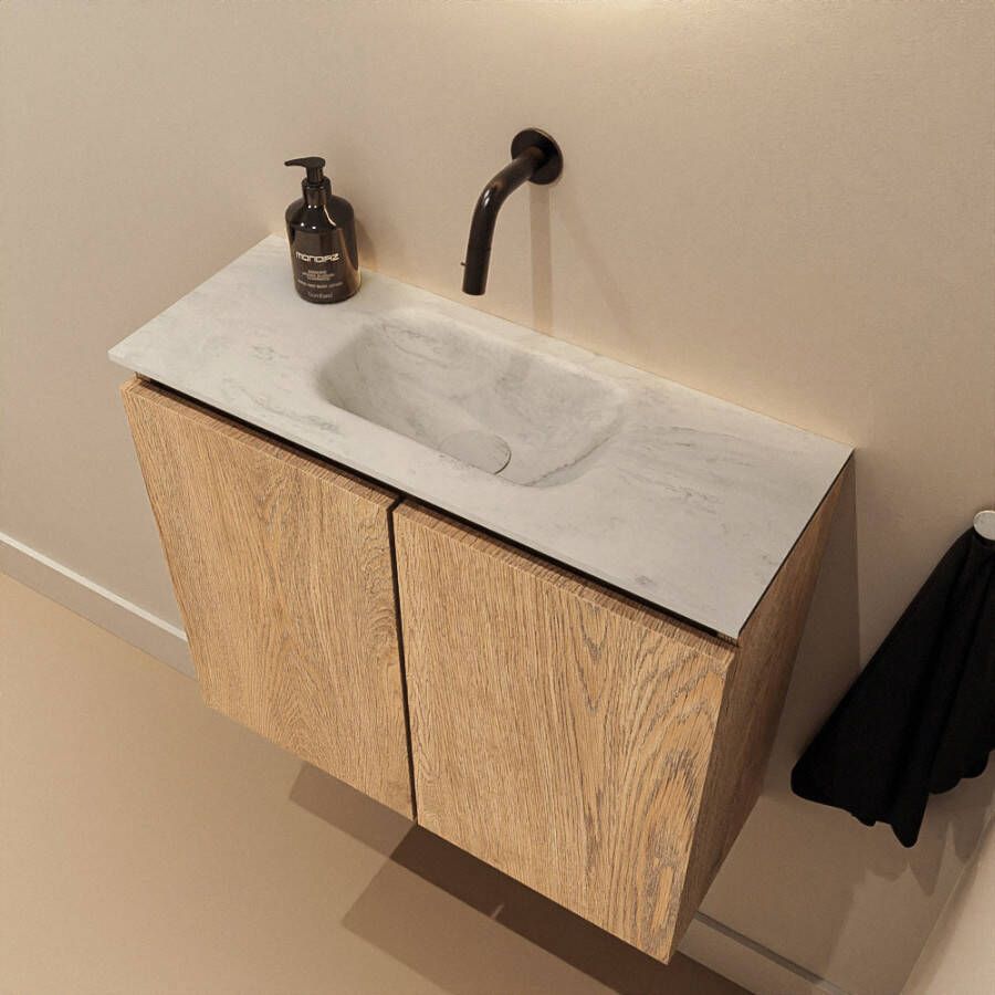 Mondiaz Toiletmeubel Ture Dlux | 60 cm | Meubelkleur Washed Oak | Eden wastafel Opalo Midden | Zonder kraangat