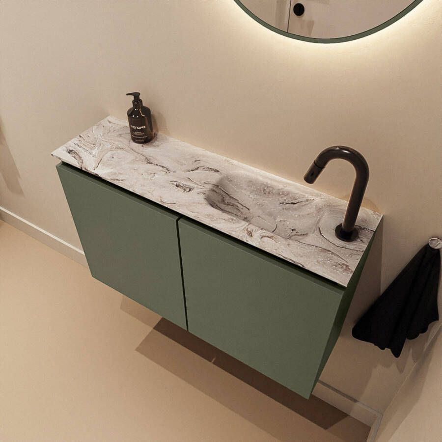 Mondiaz Toiletmeubel Ture Dlux | 80 cm | Meubelkleur Army | Eden wastafel Glace Rechts | 1 kraangat