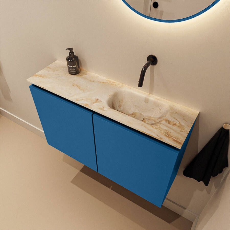 Mondiaz Toiletmeubel Ture Dlux | 80 cm | Meubelkleur Jeans | Eden wastafel Frappe Rechts | Zonder kraangat
