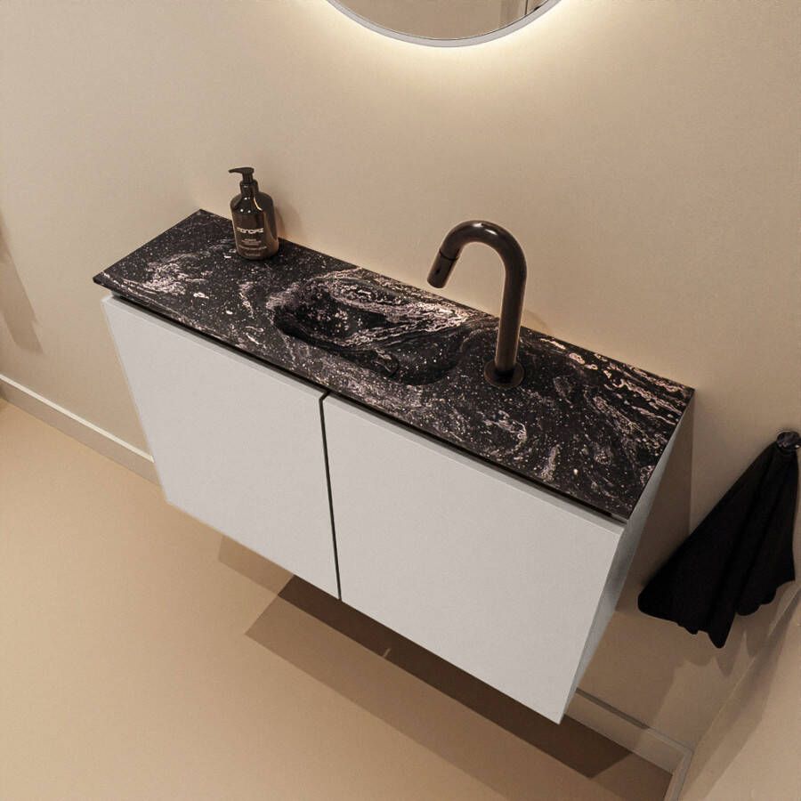 Mondiaz Toiletmeubel Ture Dlux | 80 cm | Meubelkleur Linen | Eden wastafel Lava Midden | 1 kraangat
