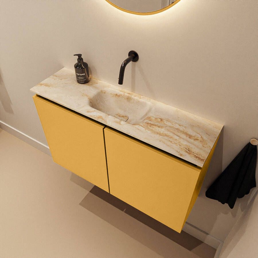 Mondiaz Toiletmeubel Ture Dlux | 80 cm | Meubelkleur Ocher | Eden wastafel Frappe Midden | Zonder kraangat
