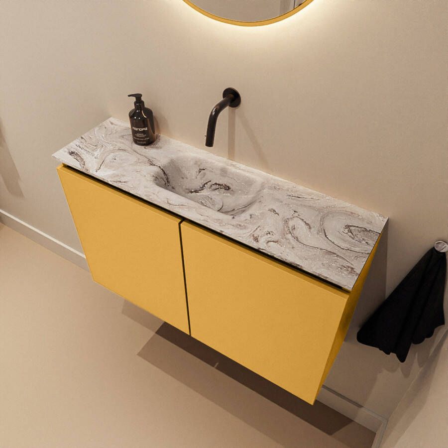 Mondiaz Toiletmeubel Ture Dlux | 80 cm | Meubelkleur Ocher | Eden wastafel Glace Midden | Zonder kraangat