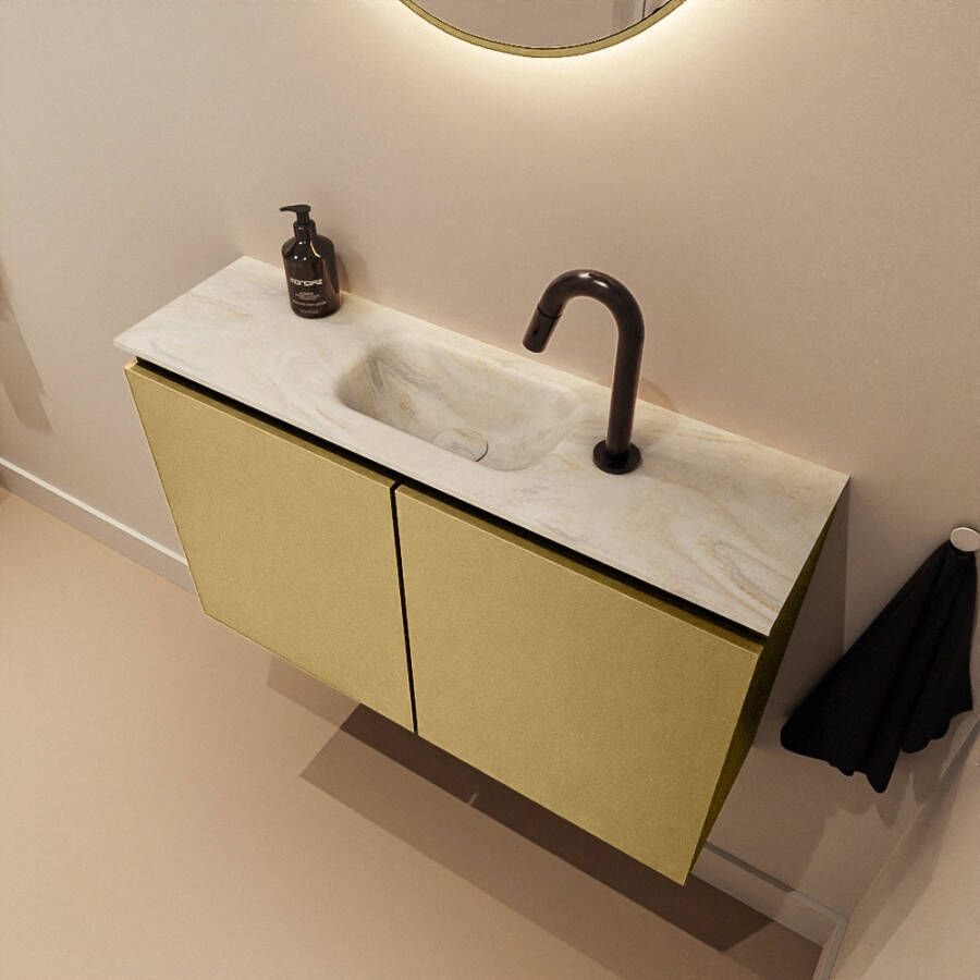 Mondiaz Toiletmeubel Ture Dlux | 80 cm | Meubelkleur Oro | Eden wastafel Ostra Midden | 1 kraangat