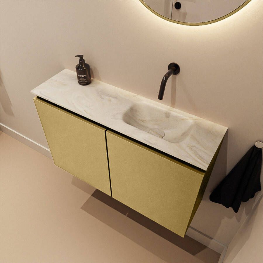 Mondiaz Toiletmeubel Ture Dlux | 80 cm | Meubelkleur Oro | Eden wastafel Ostra Rechts | Zonder kraangat